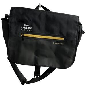 Lacoste Parfums Challenge Crocodile Logo Spell Out Crossbody Messenger Bag Black